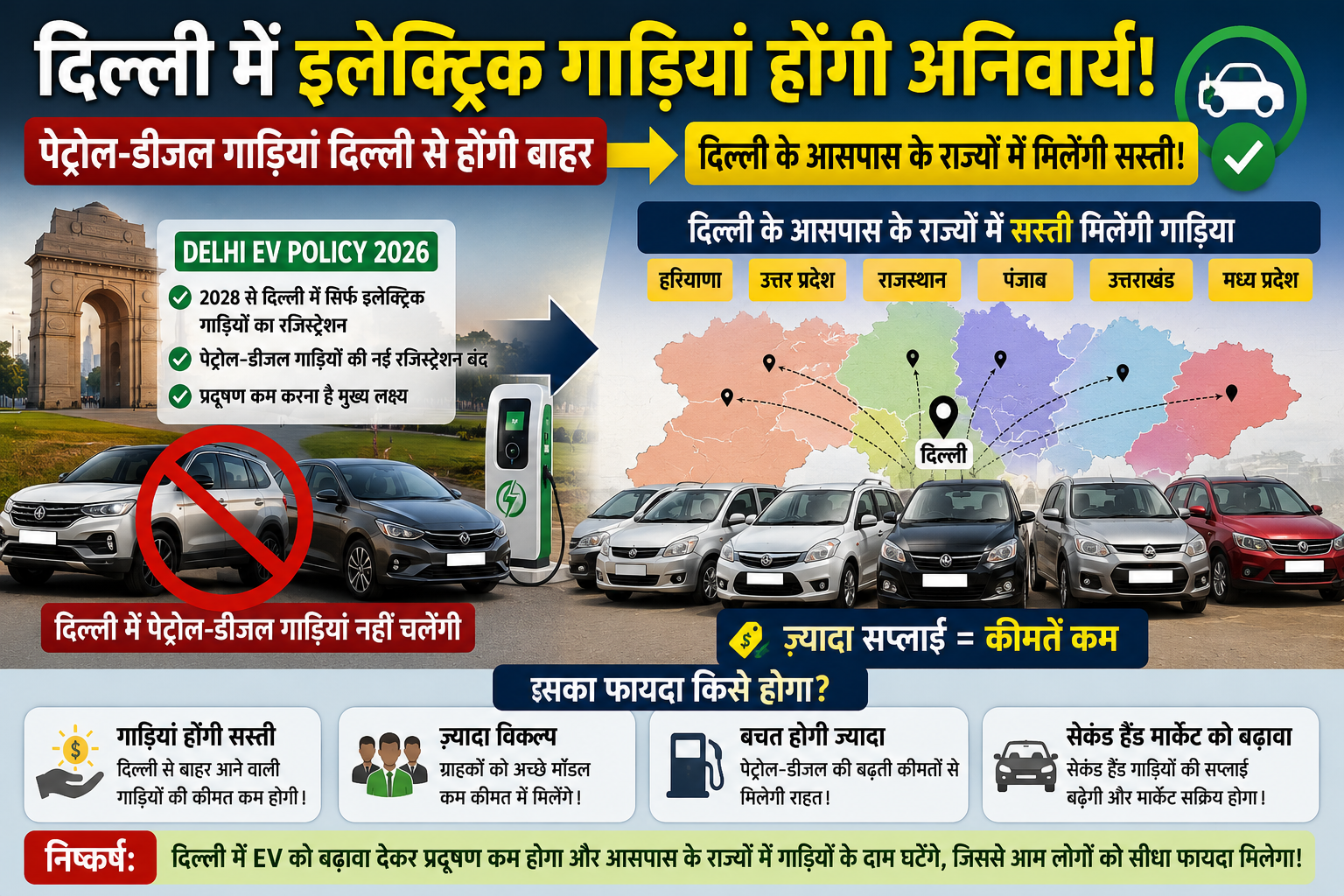 दिल्ली EV पॉलिसी 2026: 2028 से नए पेट्रोल बाइक-स्कूटर पर पूरी रोक! जानें ₹1 लाख की स्क्रैपेज छूट और सब्सिडी के नए नियम