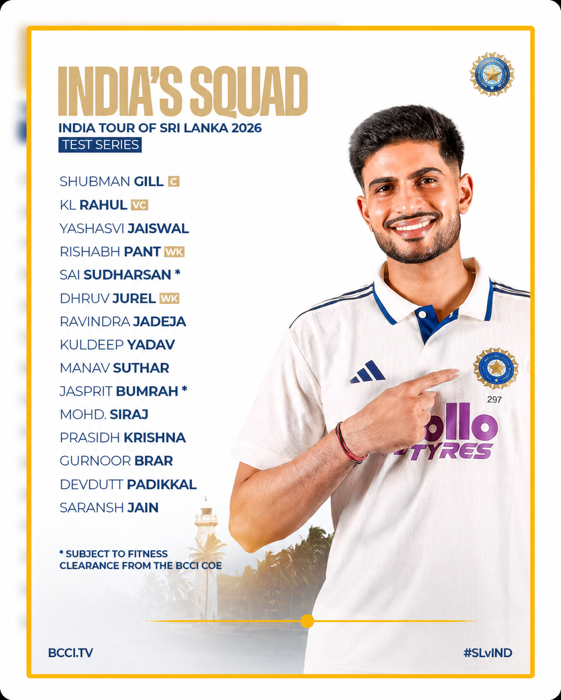 India Squad Sri Lanka Test Series: Full Team List Announced
