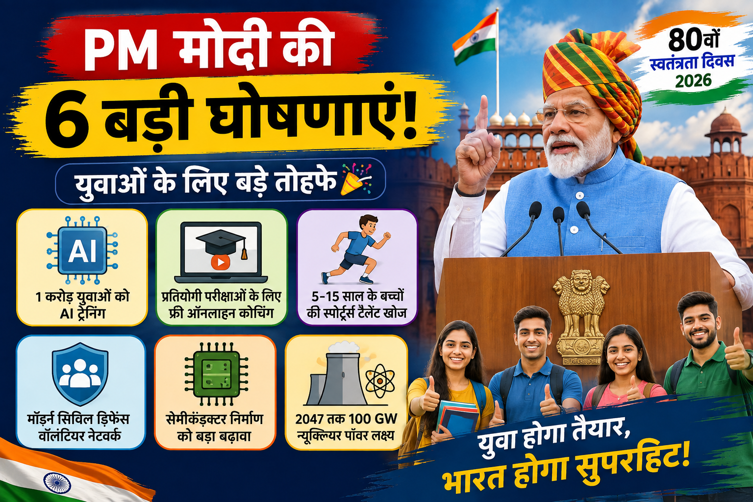 PM Modi’s 6 Big Announcements: AI Training, Free Coaching &