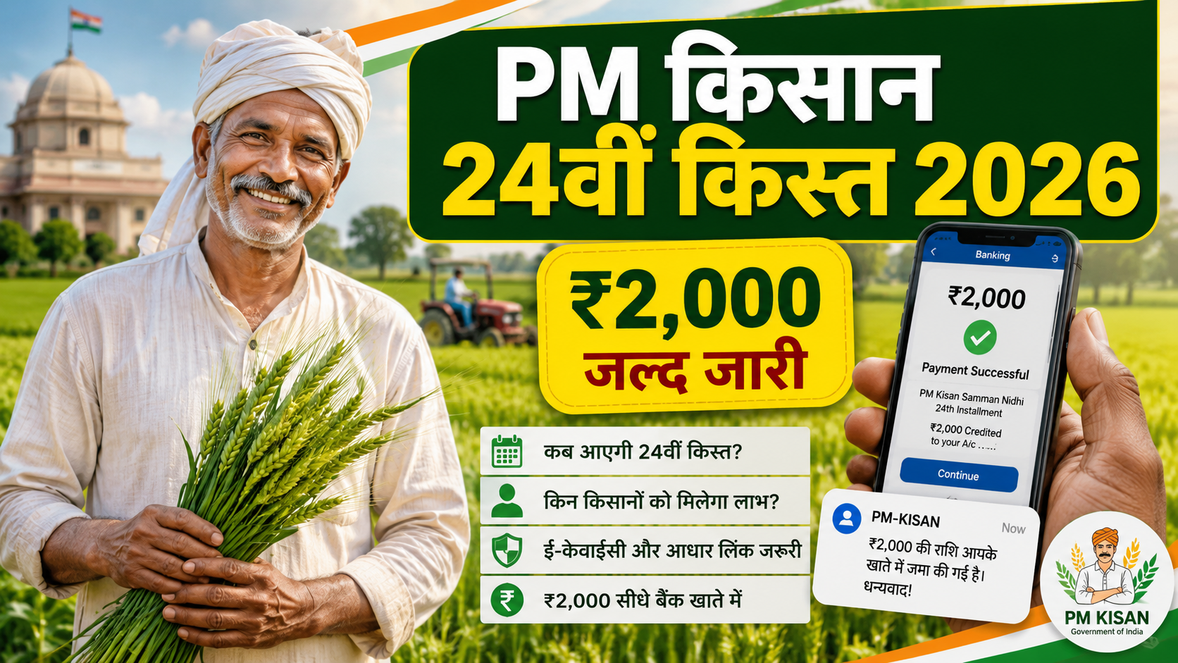 PM Kisan 24th Installment 2026: 24वीं किस्त कब आएगी? जानें ₹2,000 किसे मिलेगा और जरूरी अपडेट