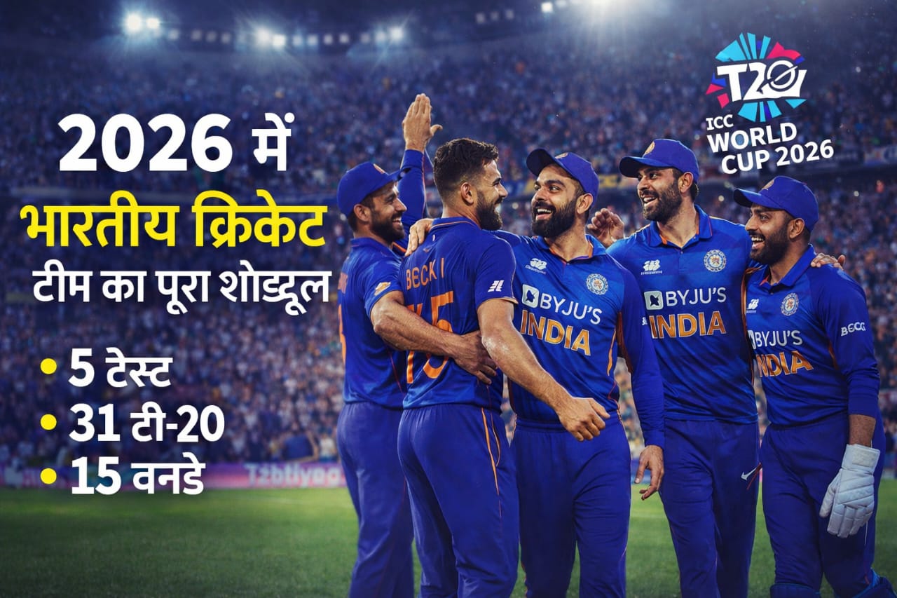 2026 में भारतीय क्रिकेट टीम का पूरा शेड्यूल: 5 टेस्ट, 31 टी-20 और 15 वनडे मैच