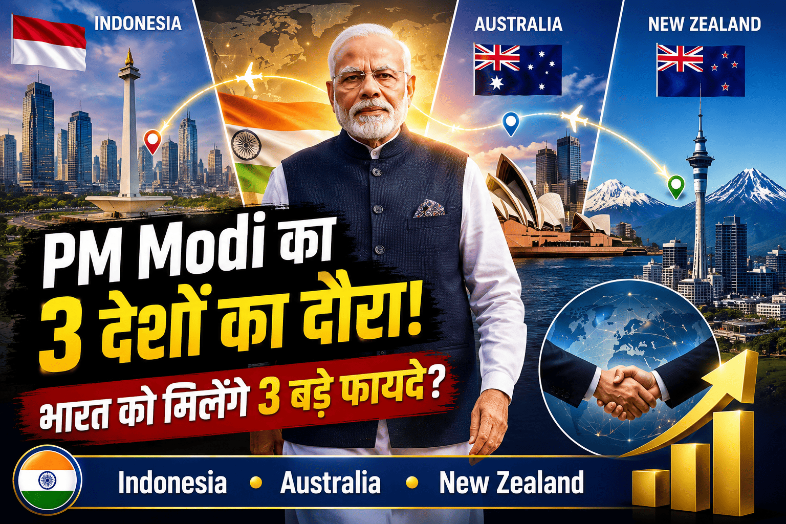PM Modi 3-Nation Tour 2026: इंडोनेशिया, ऑस्ट्रेलिया और न्यूजीलैंड दौरे से भारत को क्या मिलेगा?