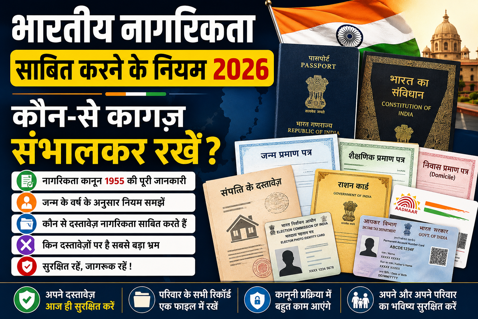 भारतीय नागरिकता कैसे साबित करें? कौन-कौन से दस्तावेज़ जरूरी हैं | आधार, वोटर ID, पासपोर्ट की पूरी सच्चाई (2026)
