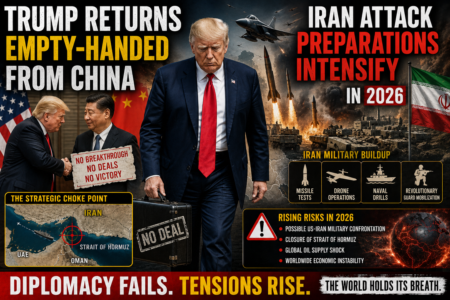 Trump Returns Empty-Handed from China as Iran Attack Preparations Intensify in 2026